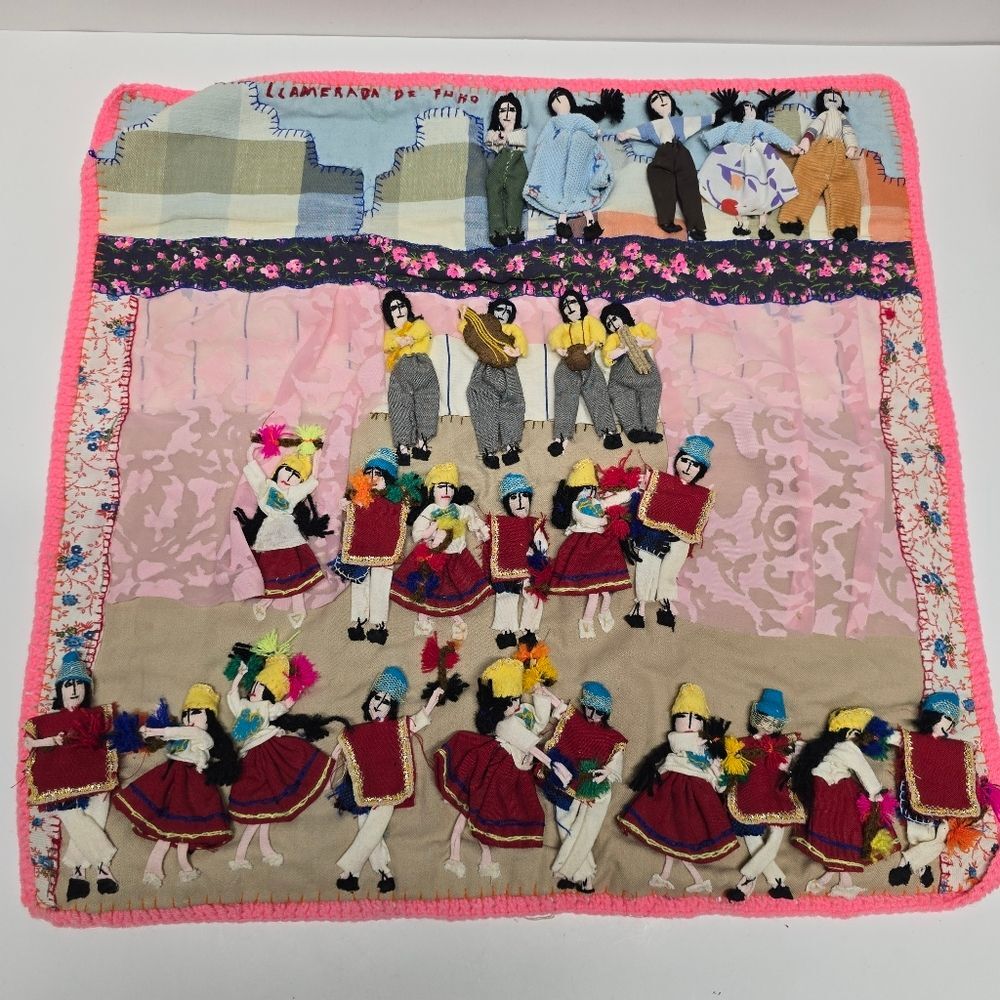 Peruvian Folk Art Handmade Embroidery Wall Tapestry National Dances Vintage 3D